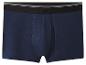 Caleçon boxer homme bleu marine avec bande élastique noire et rayures grises.