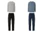 Deux ensembles de pyjamas à manches longues : gris avec le logo 'Harbour City' et bleu avec des boutons.
