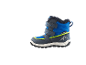 Botte d'hiver pour enfant, bleue et grise, avec fermeture velcro et motif montagne.