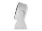 Ventilateur de table blanc avec support, vue latérale.