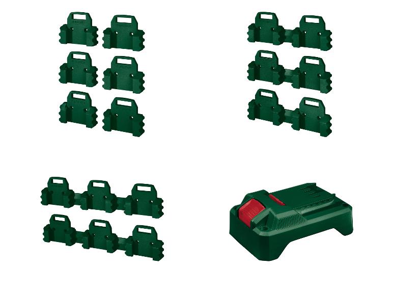 Accessoires Parkside : supports et chargeur pour outils.