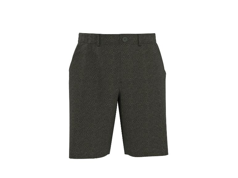 Shorts homme kaki foncé avec texture chevrons et bouton.