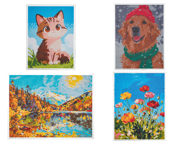 Kits de broderie diamant et de peinture par numéros CRELANDO avec motifs d'animaux et de nature.