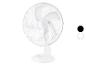 Ventilateur de table blanc avec grille de protection.