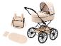 Poussette de poupée beige avec sac assorti et matelas à langer.