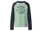T-shirt à manches longues pour enfants avec motif de baseball et manches raglan bleues.