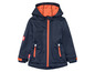Une veste softshell bleue avec des détails orange pour enfants.
