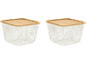 Deux paniers en fil de fer blanc avec couvercles en bois