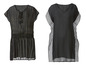 Deux tops pour femmes noirs à rayures dorées et blanches.