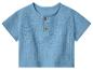 T-shirt bleu en lin à manches courtes avec boutons en bois