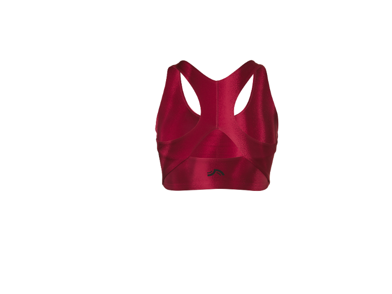 Soutien-gorge de sport rouge avec un dos croisé.