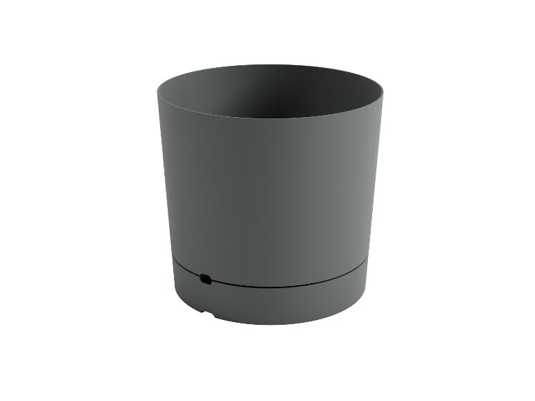 Pot de fleurs gris foncé, design minimaliste.