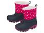 Bottes de neige fuchsia pour enfants avec motif renard et sapin, semelle noire.