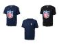 Trois t-shirts NFL, deux avec grand logo et un avec petit logo.