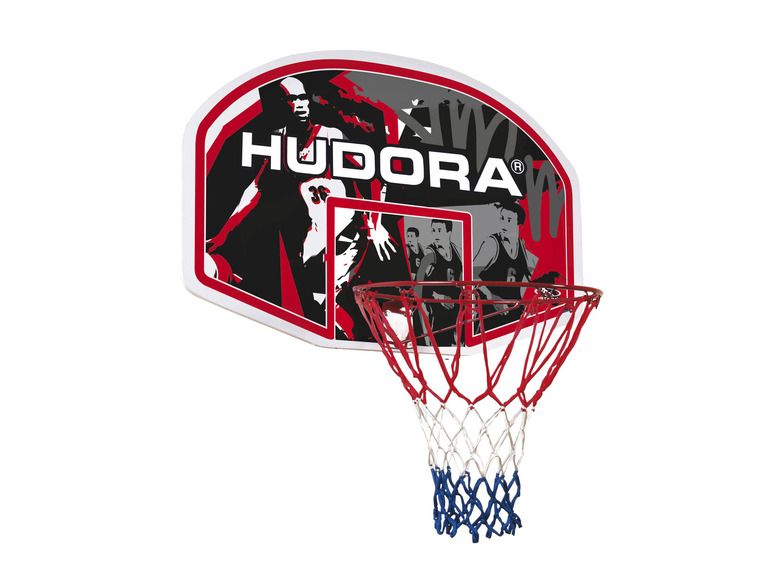 Un panier de basket-ball avec filet de Hudora.