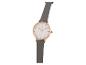 Une montre en cuir gris avec un cadran en or rose.