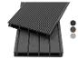 Lames de terrasse composites anthracite, avec chambres creuses visibles.