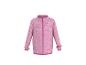 Veste zippée rose avec col montant et motif rayé.