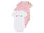 Bodys bébé : un blanc avec 'SMILE everyday' et deux roses à motifs arc-en-ciel et fleurs.