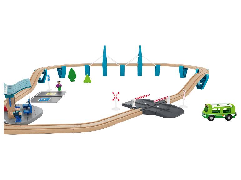100 Pcs Ensemble De Chemin De Fer Avec Véhicules, Circuit Train Enfants En Bois Table Activite Avec Rangement A Roulettes 63x78x33cm 95166792