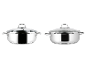 Deux casseroles en acier inoxydable SILVERCREST® avec couvercles en verre, revêtues et non revêtues, Ø 28 cm.