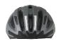 Un casque de vélo gris avec des ouvertures de ventilation et des bandes réfléchissantes.