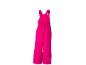 Salopette de ski rose vif pour enfant avec bretelles réglables et taille élastique.