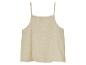 Haut beige à bretelles fines, motif pois blancs.
