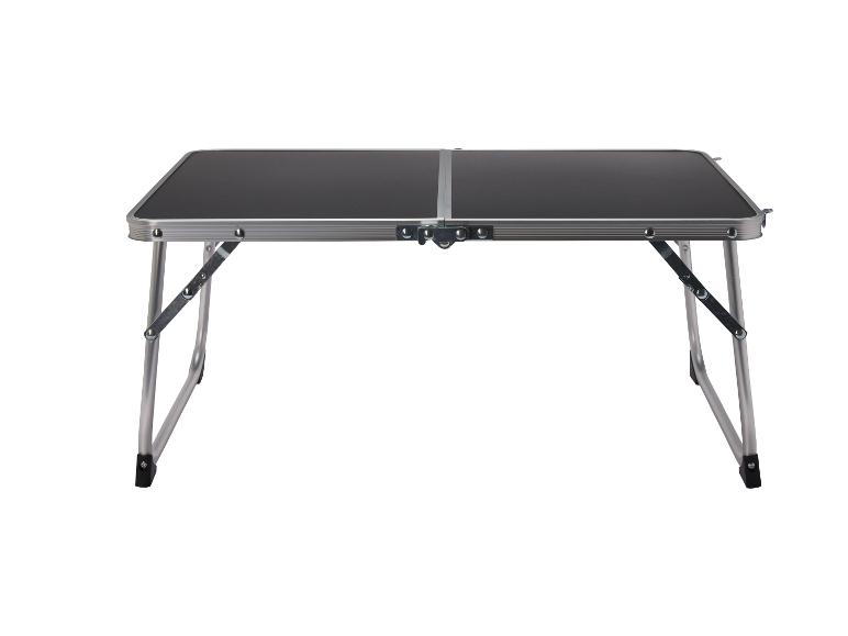 Table pliante portable noire et argentée sur fond blanc