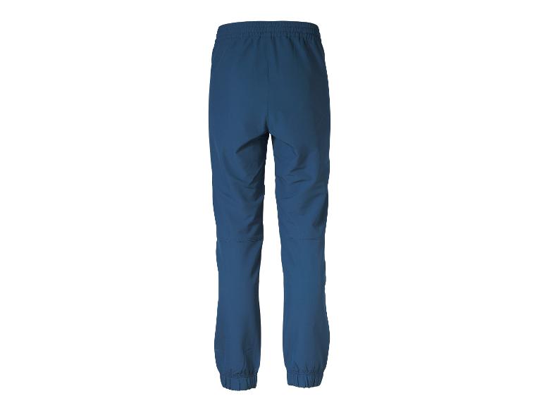 Pantalon de sport bleu foncé avec taille et chevilles élastiques, vue arrière.