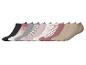 Lot de 10 paires de socquettes femme en rose, gris, noir et beige, certaines avec motifs.