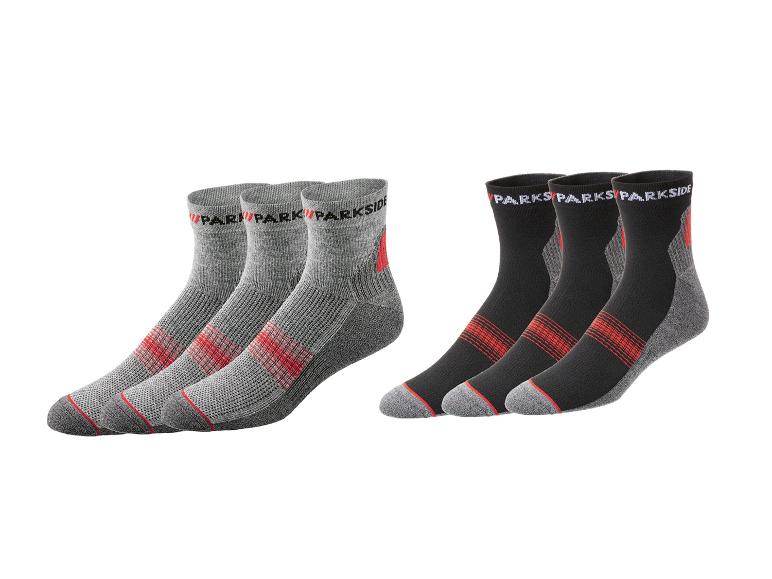 Trois paires de chaussettes grises et trois paires de chaussettes noires Parkside.