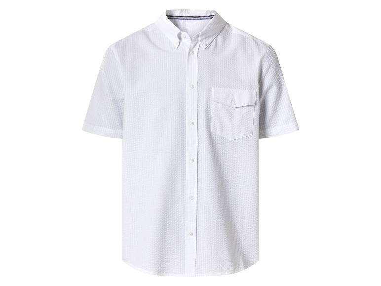 Chemise blanche à manches courtes boutonnée avec un motif tissé subtil
