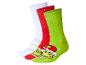 Trois paires de chaussettes sur le thème de Noël du Grinch en blanc, rouge et vert.