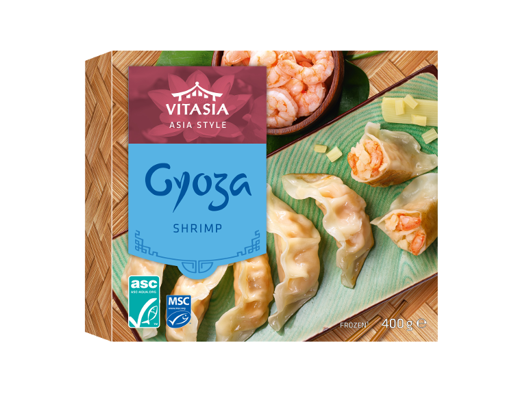 Emballage de gyoza asiatique aux crevettes, 400g surgelé.