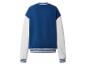 Sweat-shirt bleu et gris avec manches raglan et poignets rayés, vue arrière.