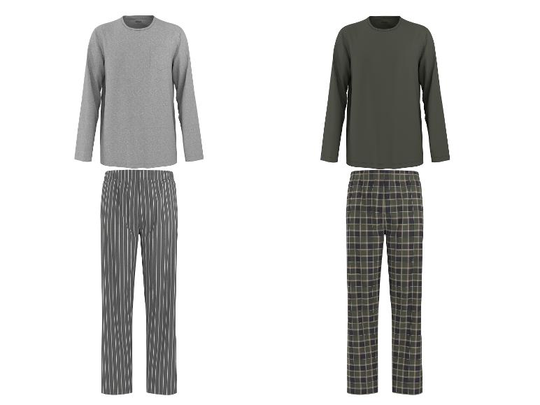 Pyjamas homme à manches longues, avec pantalons rayés et à carreaux.
