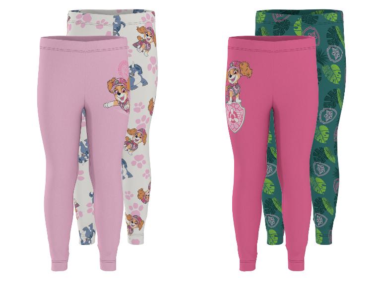 Lot de 4 leggings pour enfants avec imprimés de personnages de dessins animés et de feuilles.