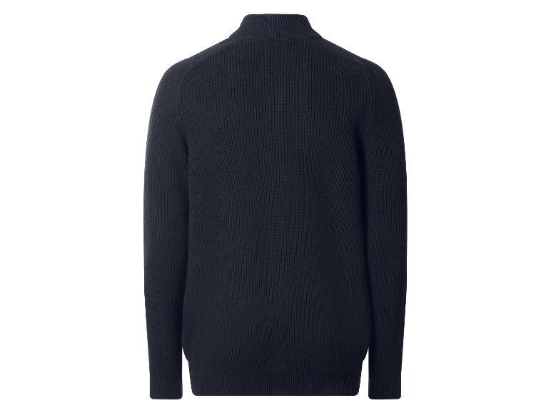 Pull homme bleu foncé à col montant, vue de dos.