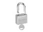 Cadenas métallique argenté avec clé, ouvert
