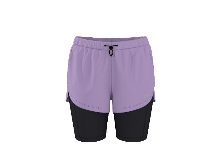 Short de sport superposé violet et noir avec cordon de serrage