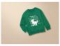 Un sweat-shirt vert avec un imprimé de dinosaure.