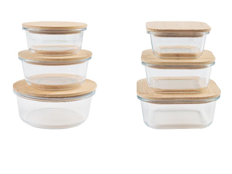 Boîtes de conservation en verre rondes et carrées avec couvercles en bois
