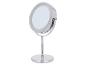 Miroir de maquillage rond chromé avec éclairage LED et base stable