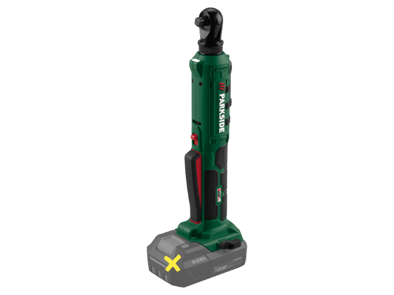 Clé à cliquet sans fil avec un corps vert et une batterie grise