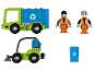 Camion à ordures vert, une petite voiture et deux figurines de nettoyeurs