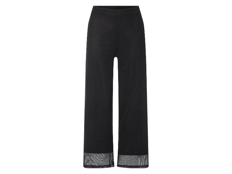 Pantalon large noir avec ourlets transparents.