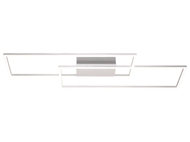 Plafonnier moderne avec deux cadres LED rectangulaires en blanc.