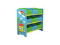 Une armoire de rangement Peppa Pig avec des paniers de rangement verts et bleus.