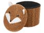 Boîte de rangement moelleuse en forme de renard avec couvercle ouvert.